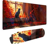 Red Large Mouse Mat 900x300x3 mm, Extended Gaming Mouse Pad Flower Desk Mat With Stitched Edges, Adults Mousepad Non Slip Rubber Base, Waterproof Soft Cloth Desk Pad for Home Office Decor, Gifts C-Y