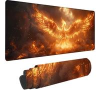Red Large Mouse Mat 900x300x3 mm, Extended Gaming Mouse Pad Phoenix Desk Mat With Stitched Edges, Adults Mousepad Non Slip Rubber Base, Waterproof Soft Cloth Desk Pad for Home Office Decor, Gifts 1-I