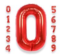 Red Large Number 0 Balloons: 40 Inch Big Foil Number Balloons Giant Helium Balloon Age 0-9 Mylar Balloon for Kids Girl Women 0 Birthday Party Baby Shower Anniversary Decorations