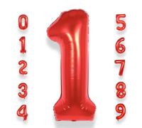 Red Large Number 1 Balloons: 40 Inch Big Foil Number Balloons Giant Helium Balloon Age 0-9 Mylar Balloon for Kids Girl Women 1st Birthday Party Baby Shower Anniversary Decorations