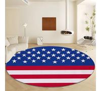 Red Large Round Area Rugs for Living Room Diameter 100 cm, National Flag Geometric Stripes Stars Soft Fluffy Printed Carpet - Short Pile Non Slip Washable Machine Rug for Bedroom Entryway