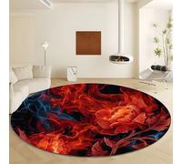 Red Large Round Area Rugs for Living Room Diameter 140 cm, Surrealism Flames Flowers Soft Fluffy Printed Carpet - Short Pile Non Slip Washable Machine Rug for Bedroom Entryway