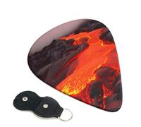 Red Lava Guitar Picks 6 Pack with Leather Guitar Pick Holder Keychain, Plectrum Key Fob Cases Bag, Abstract Art Plectrum for Acoustic Electric Guitar, Ukulele 0.96mm