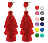 Red Layered Tassel Earrings,Bohemian Layered Tassel Wire Earrings,Bohemian Big Dangle Drop Earring,Stylish And Simple Women's Earring,Christmas,Carnivals,Birthday,Weddings,Party,Valentine Day Gift