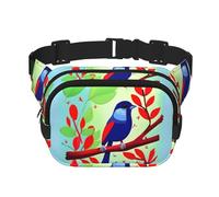 Red Leaf Bird Pattern trendy fashionable waist bag, unisex travel sports messenger bag