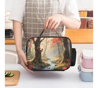 Red - Leaf Forest Creek Lunch Bag Tote Leakproof Lunch Box with Adjustable Handle Strap & Side Pocket | Triple Insulation Cooler for Work, Travel | Large Capacity Reusable Meal Bag