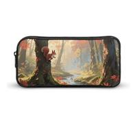 Red - Leaf Forest Creek Pencil Case - Large Aesthetic Makeup Bag Multi-Purpose Pencil Pouch Cute Cosmetic Bag with Zipper Closure for Office, Home, Study & Travel