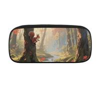 Red - Leaf Forest Creek Pencil Case Waterproof Leather Pencil Pouch Multi-purpose Aesthetic Makeup Bag Cute Pen Bag Large Cosmetic Bag for Office Stationery, Travel