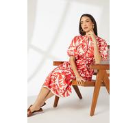 Red Leaf Print Tie Waist Midi Dress Principles Red 14