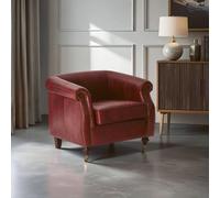 Red Leather Armchair,Heritage Design Chair With Carved Walnut Feet,Studded Lounge Chair,Upholstered Chair Interiors by Premier Red One Size