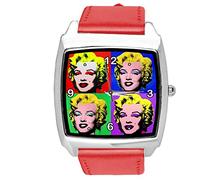 RED Leather SQUARE Watch for POP ART fans