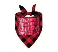 Red Leather Texture Dog Bandana Plaid Triangle Pets Scarf | Funny Dog Neckwear Washable Triangle Bibs Kerchief Pet Costume Accessories for Small Medium Large Dogs Cats Birthday Gift