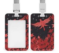 Red Leaves and Stars Badge Holder with Lanyard - Waterproof Hard Plastic ID Card Holder Professional Name Tag Vertical ID Card Name Badge for Office Nurse Doctor Teacher