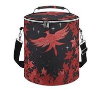 Red Leaves and Stars Lunch Bag, 15L Portable Leakproof Picnic Basket with Shoulder Strap, Insulated Picnic Cooler Bag for Camping, Beach, Hiking & Groceries