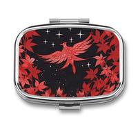 Red Leaves and Stars Pill Box 2 Compartment - Small Metal Medicine Organizer Portable Pill Case for Purse Pocket Travel Vitamin Organizer for Men Women, BPA-Free