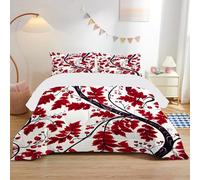 Red Leaves Double Duvet 7.5 Tog, Soft Reversible Coverless Duvet, Four Seasons FlowersQuil Double, Microfiber Duvets with 2 Pillowcases (200 * 200cm) -Ad204