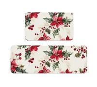 Red Leaves, Red Fruits Rug Cushioned Kitchen Rugs Sets Of 2 Comfort Standing Mat For Home Decor Sink,Kitchen Mats For Floor Non Slip Washable ，Laundr 17"X47"+17"X30"