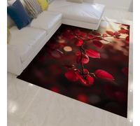 Red Leaves Washable Living Room Rug 150x200cm Modern Plant Branch Pattern Home Decor Carpet Easy Clean Portable Thin Area Rugs for Bedroom Classroom