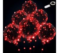Red Led Balloons 6set Light up Balloons Clear Bobo Balloons with String Lights for Party, Birthday, Anniversary, Wedding (Red)