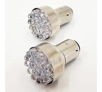 Red LED Motorcycle Brake Light/Tail Light/Turn Signal Bulbs w/ 1157 Dual Contact Socket for 12 Volt Systems - 19 LED Cluster 7000 MCD Output - Low Profile 1” OD - Vibration Resistant - SOLD AS A PAIR