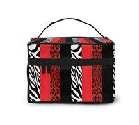 Red Leopard And Zebra Animal Cosmetic Bag Makeup Bag Large Travel Makeup Organizer Case, Excellent Capacity, Water-Resistant, Suitable For Women Families Couples Or Long-Term Travel., Red Leopard And