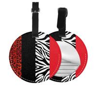 Red Leopard and Zebra Animal,Luggage Tags Pu Leather Name Tag Travel Suitcase Identifier ID Tags Durable Baggage Label 2 pcs