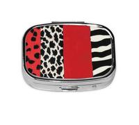 Red Leopard and Zebra Animal Pattern Pill Case Pill Box Travel Pill Organizer Small Square Medicine Box for Purse & Pocket Gifts