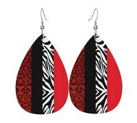 Red Leopard and Zebra Animal Print Leather Dangle Earrings for Women - Lightweight Teardrop Fashion Statement Earrings