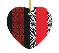 Red Leopard and Zebra Animal Printed Christmas Tree Ceramic Hanging Ornament – Xmas Tree Decoration, Holiday Heart Crafts