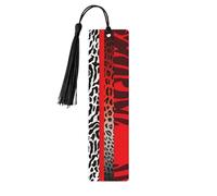 Red Leopard and Zebra Animal Wooden Bookmarks 5 Pcs,Handmade Double-Sided Printed Book Marks Page Markers with Black Tassels Book Accessories Gift for Book Lovers Women Men