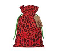 Red Leopard Pattern Christmas Drawstring Sack Gift Bag, Lightweight And Cute In Design