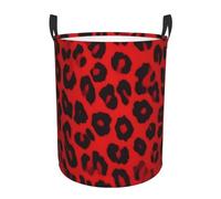 Red Leopard Pattern Circular Laundry Hamper Foldable With Handle - Durable And Waterproof Oxford Cloth Laundry Basket, Compact And Fashionable For Kitchen, Living Room, Bathroom, Etc.