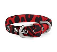 Red Leopard Pattern Dog Collar with Metal Buckle Collar Handmade Traction Protective Sleeve for Small Medium Dogs Cats and Pets