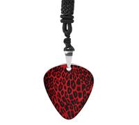 Red Leopard Pattern Guitar Pick Necklace Exquisite Cool Pendant Necklaces Titanium Steel Personalized Necklaces Fashion Guitar Pick Holder Necklace Unisex Unique Gifts