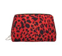Red Leopard Pattern Leather Toiletry Organizer Bag, Travel-Friendly Makeup Pouch for Women