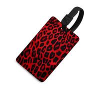 Red Leopard Pattern Luggage Tag Classic Personalized Repeated Luggage Tag Cute Unique Travel Essentials Identifiers for Women Men Baggage Backpack Handbag Suitcase, Black-style, One Size
