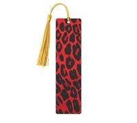 Red Leopard Pattern Metal Bookmarks with Tassel,Cool Book Markers for Reading Women, Men,Aluminum Hanging Ornament Fancy Handmade Craft Reading Accessories Gift for Book Lovers M