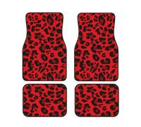 Red Leopard Pattern Print Car Floor Protection Set 4 Pieces Foot Mat Fit Vehicle Anti-Slip Cushion Waterproof
