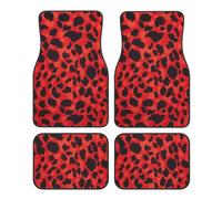 Red Leopard Pattern Print Car Foot Mat Four-Piece Set Full Set With Non-Slip Rubber Backing