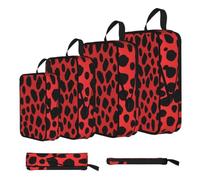 Red Leopard Pattern Print Compression Packing Cubes 4-Piece Set With Multi- Compartment Travel Bag, Waterproof Suitcase Organiser Bags