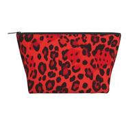 Red Leopard Pattern Print Makeup Bag Trapezoid Travel Cosmetic Organiser Stylish Storage for Beauty & Gifts for Women Girls