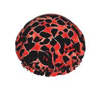 Red Leopard Pattern Print Shower Cap Reusable Bath Cap Double Layer Bath Hair Caps, Keeps Hair Dry, Fits All Head