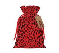 Red Leopard Pattern Printed Christmas Drawstring Bags Reusable Bag for Party Xmas Gift Wrapping, Red Ribbon, M