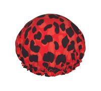 Red Leopard Pattern Printed Hair Cover, Dual Layer Bathing Cap For Thick Hair, Reusable Headgear For Women
