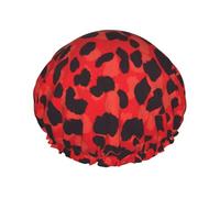 Red Leopard Pattern Printed Hair Wrap, Double Layer Shower Cap For Women, Reusable Hair Protector For Bathing