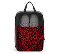 Red Leopard Pattern Shoe Bags Foldable Breathable Portable Shoe Puches Organizer Stylish Expandable Packing Travel Shoes Bags for Sneakers Gym Luggage Closet