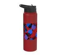 Red Leopard Print Blue Tropical Leaves Abstract Jungle Stainless Steel Insulated Water Bottle