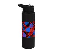 Red Leopard Print Blue Tropical Leaves Abstract Jungle Stainless Steel Insulated Water Bottle