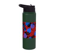 Red Leopard Print Blue Tropical Leaves Abstract Jungle Stainless Steel Insulated Water Bottle