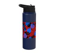 Red Leopard Print Blue Tropical Leaves Abstract Jungle Stainless Steel Insulated Water Bottle